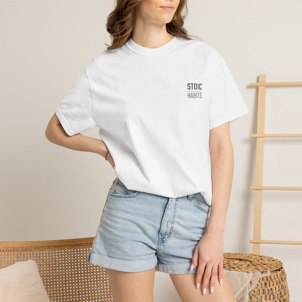 Jiu Jitsu T-Shirt — "Stoic Habits" White Garment-Dyed Martial Arts Tee