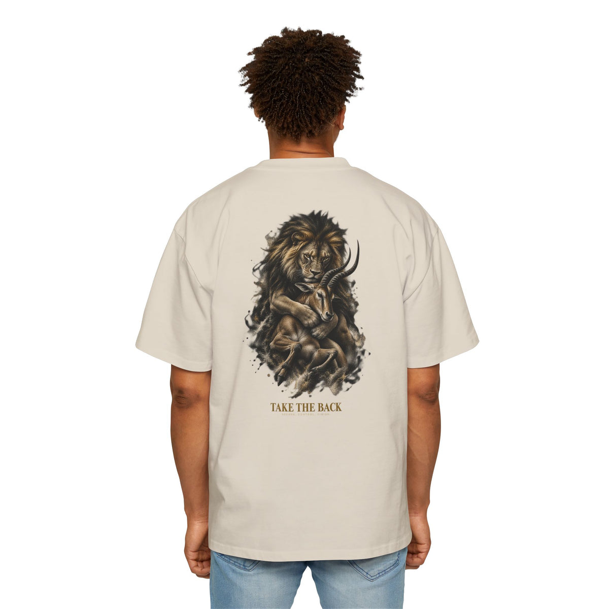 BJJ Oversized T-Shirt, Take the Back Lion Graphic Tee, Brazilian Jiu Jitsu Shirt, Heavyweight Streetwear Gift for Grapplers