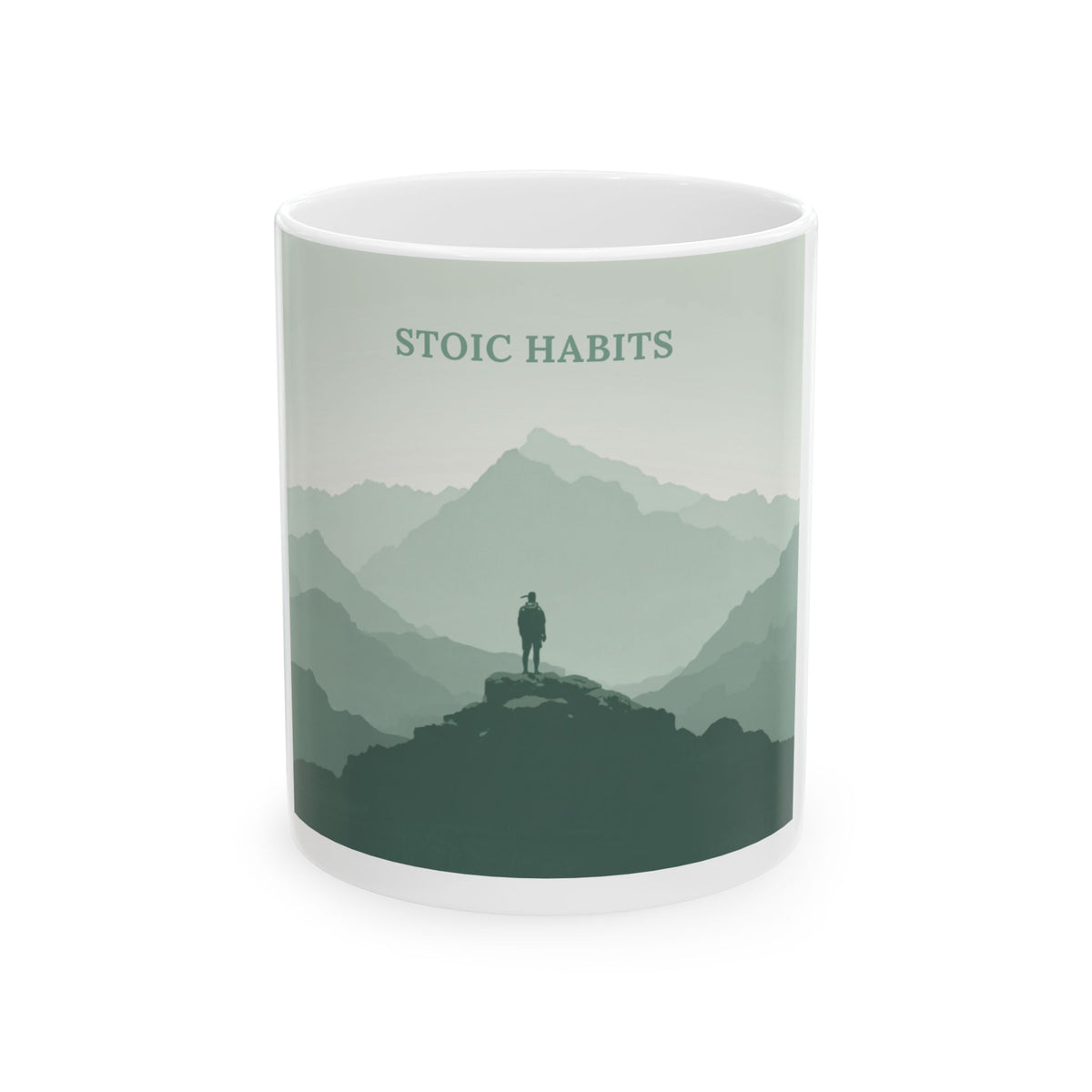 Stoic Habits mountain silhouette mug | minimalist hiking landscape ceramic mug
