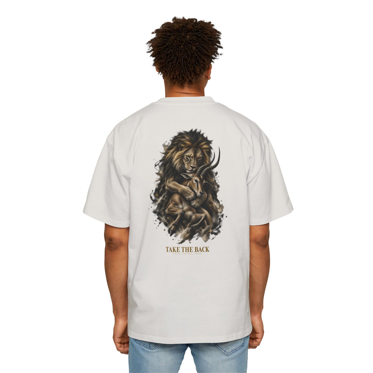 BJJ Oversized T-Shirt, Take the Back Lion Graphic Tee, Brazilian Jiu Jitsu Shirt, Heavyweight Streetwear Gift for Grapplers