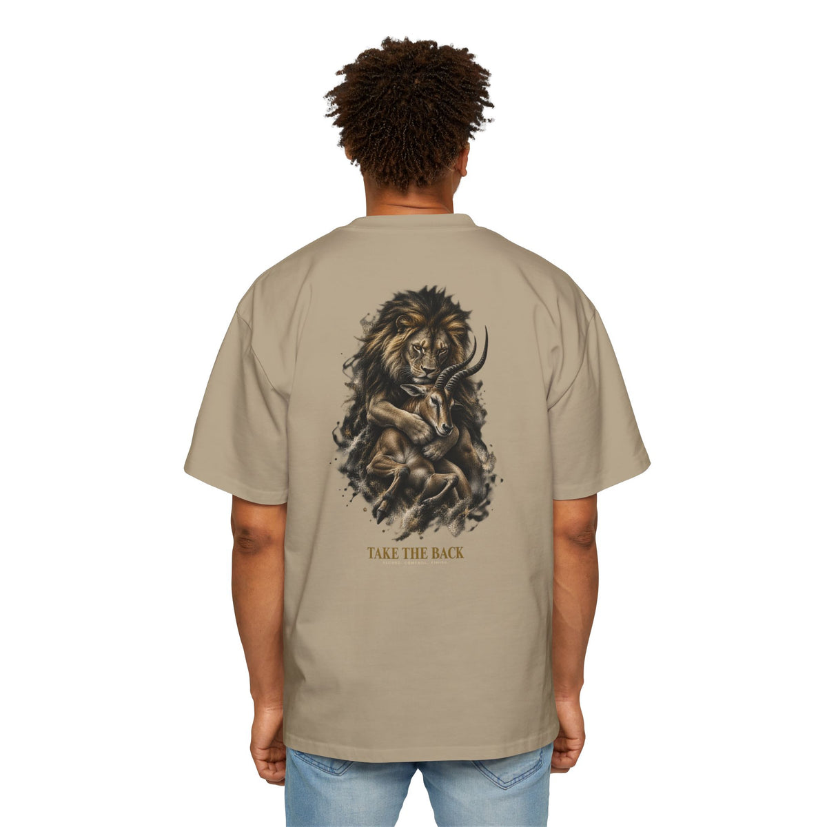 BJJ Oversized T-Shirt, Take the Back Lion Graphic Tee, Brazilian Jiu Jitsu Shirt, Heavyweight Streetwear Gift for Grapplers
