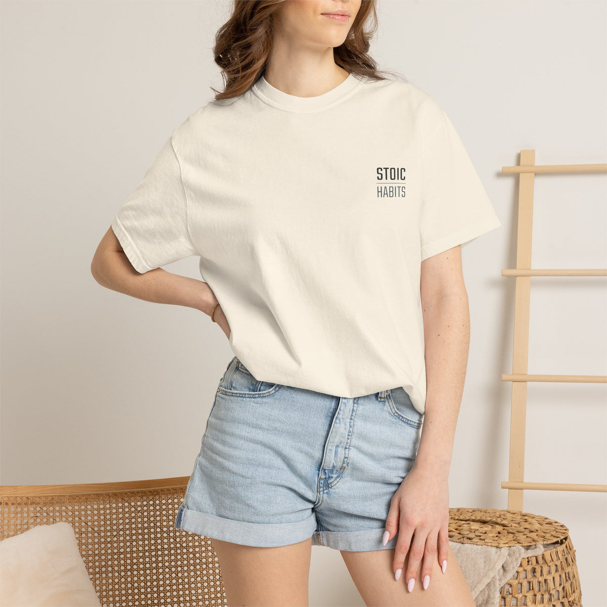 Jiu Jitsu T-Shirt — "Stoic Habits" White Garment-Dyed Martial Arts Tee